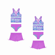 2 Pack Gerry Girls 3-Piece Tankini Swimsuit Set with Shorts – Girls Size Large (14/16), Multicolor Tie-Dye, Beachwear \u0026 Poolwear